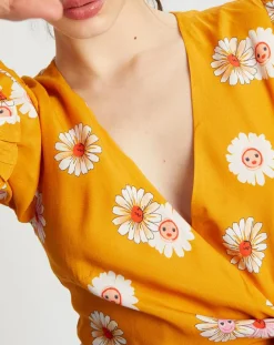 Manoush Robes|Robe Paquerette imprimée jaune moutarde