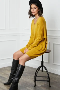 Fleur de cachemire Robes|Robe Pull Laurence Moutarde