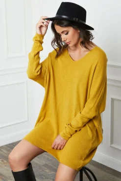 Fleur de cachemire Robes|Robe Pull Laurence Moutarde