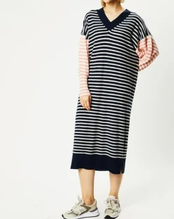 Galeries Lafayette Robes|Robe pull marinière 100% Cachemire Fabia col V rayures marine/écru/rose