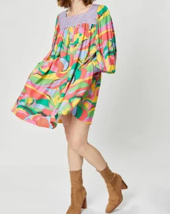 Manoush Robes|Robe Purple Country print bleu gris