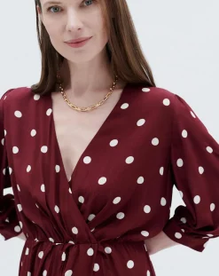 Caroll Robes|Robe Rayan à pois bordeaux