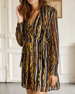 Belair Robes|Robe Royaume imprimée noir/jaune