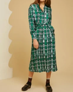 Chloé Stora Robes|Robe satinée Mina imprimée verte