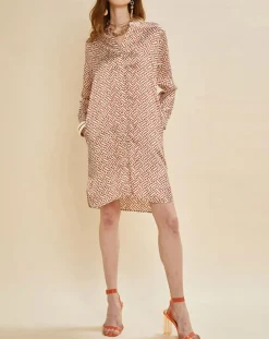 Chloé Stora Robes|Robe satinée Roya imprimée terre/écru