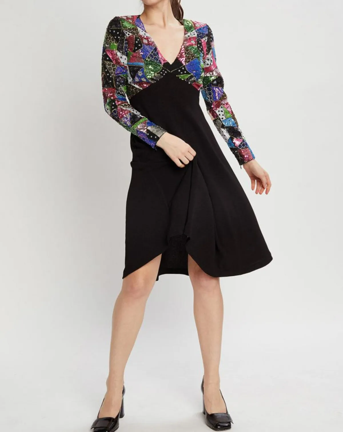 Manoush Robes|Robe Shiny Patch noir/multicolore
