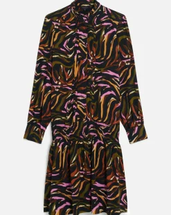 Caroll Robes|Robe Sybil imprimée cognac