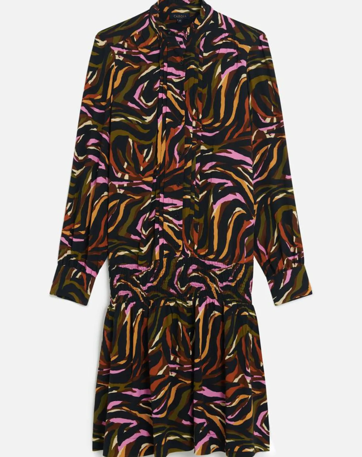 Caroll Robes|Robe Sybil imprimée cognac