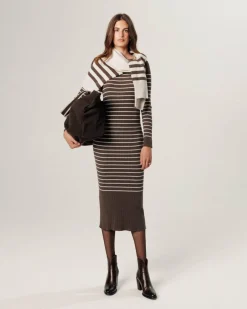 Rodier Robes|Robe Wendy rayée marron havane