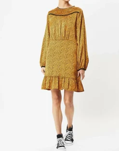 Molly Bracken Robes|Robe Woven imprimée jaune moutarde