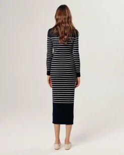 Rodier Robes|Robe Xénia rayée bleu nuit