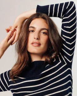 Rodier Robes|Robe Xénia rayée bleu nuit