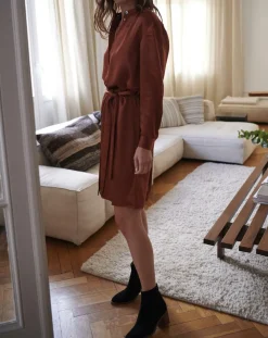 Cyrillus Robes|Robe-chemise en Satin rouille