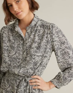 Cyrillus Robes|Robe-chemise imprimée Graphic Leaves bleue