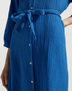 Garance Paris Robes|Robe-chemise midi Lao bleu vif
