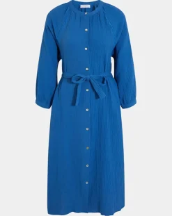 Garance Paris Robes|Robe-chemise midi Lao bleu vif