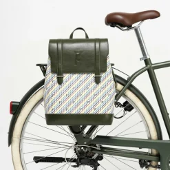 Maison Faret Sacs|Sac à dos en Toile enduite & Cuir Ferret vert/multicolore - 40x29x13 cm