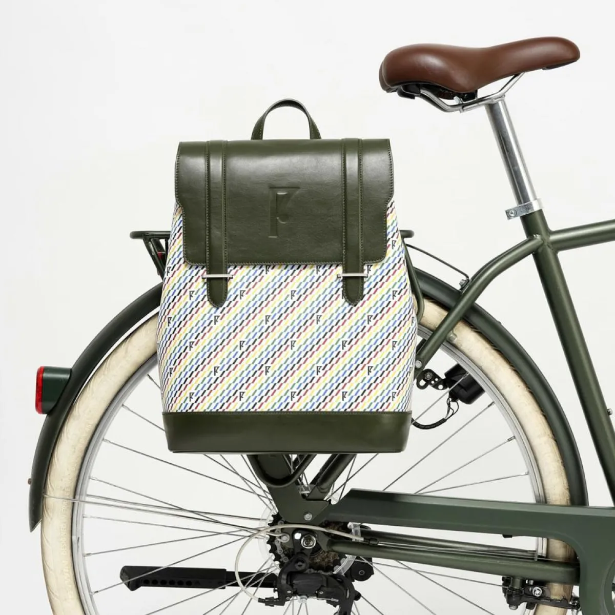 Maison Faret Sacs|Sac à dos en Toile enduite & Cuir Ferret vert/multicolore - 40x29x13 cm