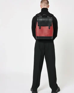 Maison Faret Sacs|Sac à dos en Toile enduite & Cuir Ferret rouge/noir - 40x29x13 cm