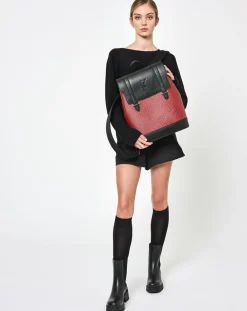 Maison Faret Sacs|Sac à dos en Toile enduite & Cuir Ferret rouge/noir - 40x29x13 cm