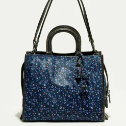 Coach Sacs|Sac à main en Cuir Rogue imprimé bleu foncé - 24.9x13.9x30.9 cm