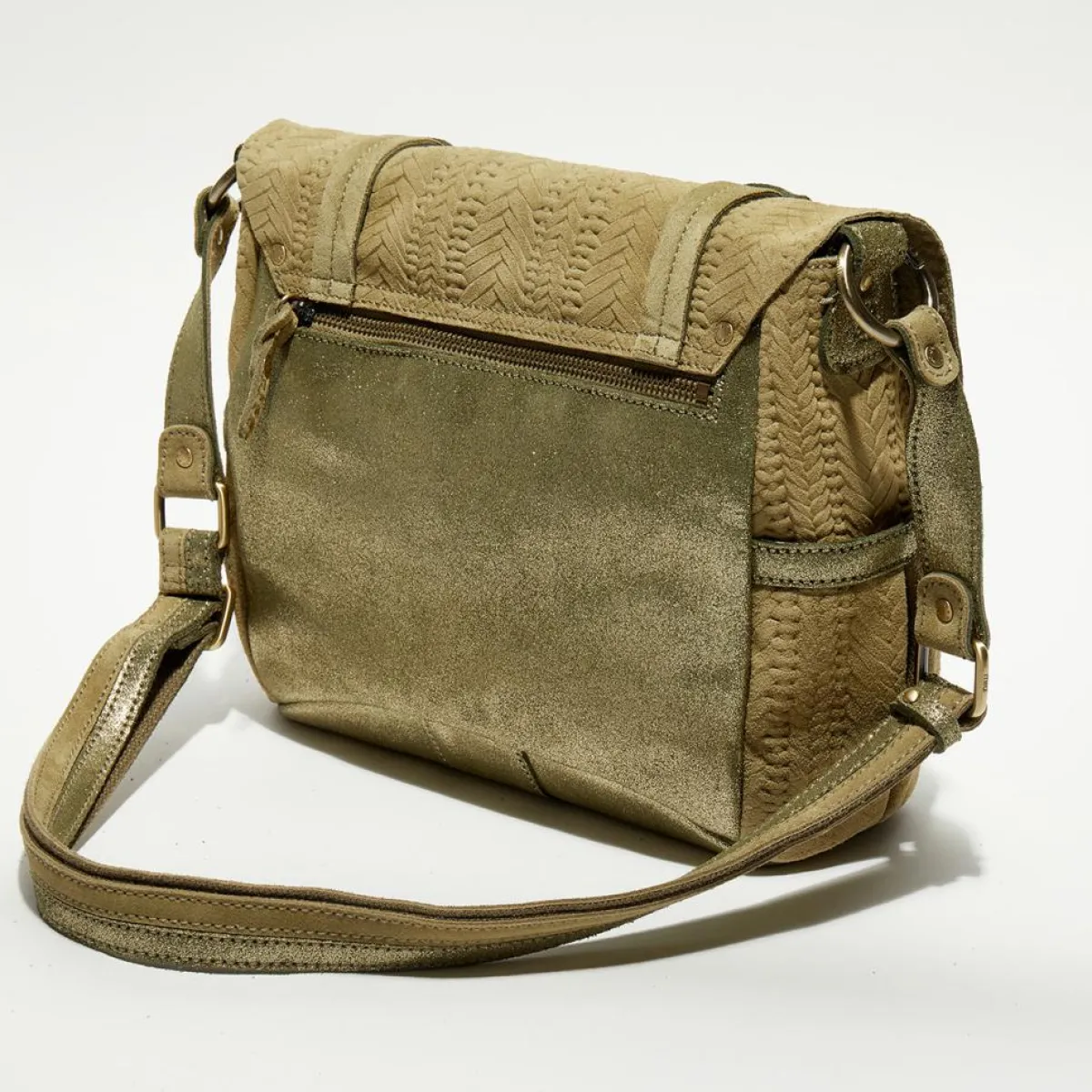 Mila Louise Sacs|Sac besace en Cuir Alou Dv vert kaki - 35x23x13 cm