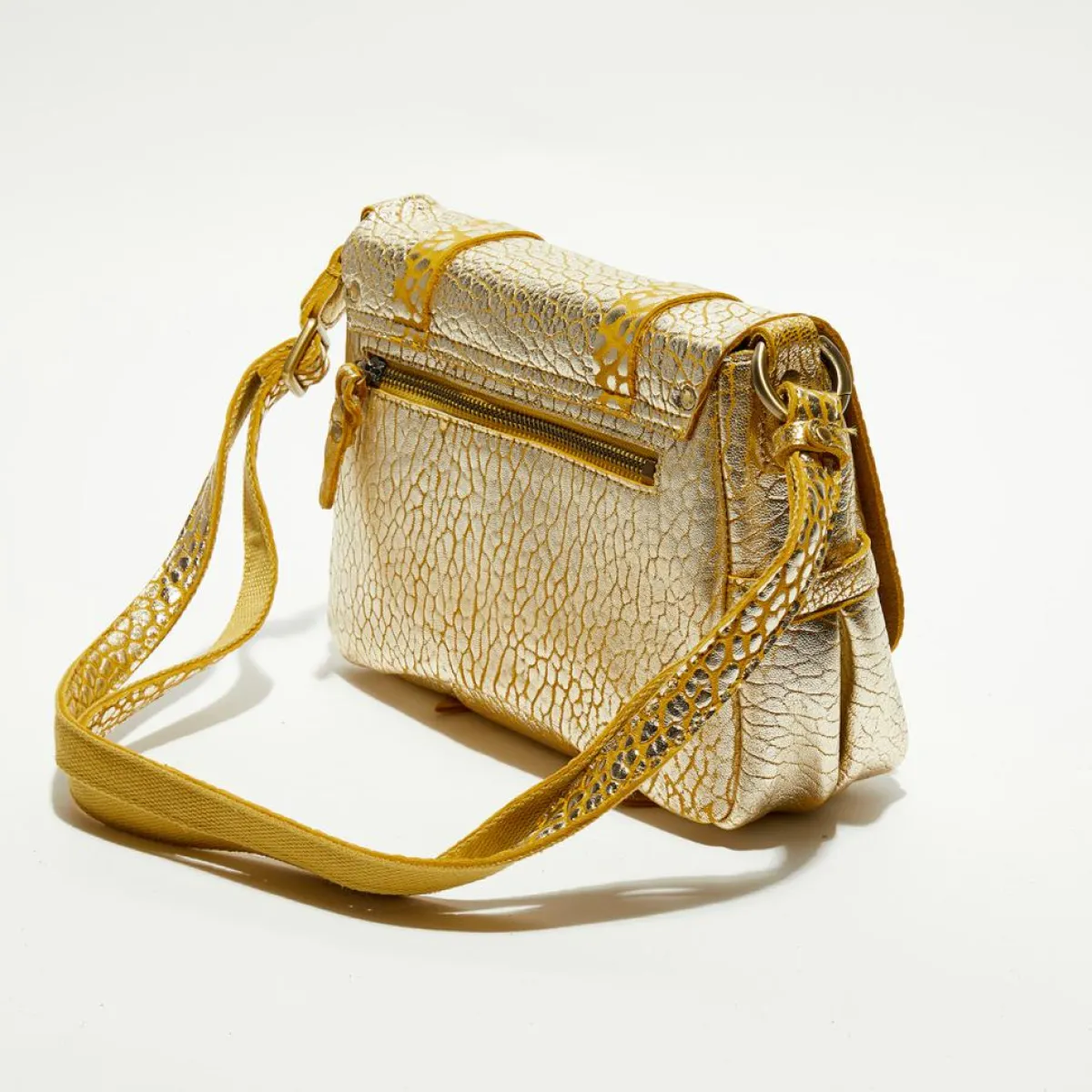 Mila Louise Sacs|Sac besace en Cuir Bess J jaune - 25x20x7 cm