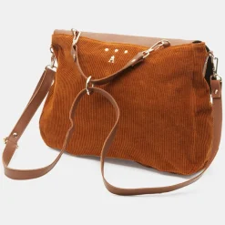 Craie Sacs|Sac cartable réversible en Velours côtelé Maxi Maths marron 24x35x9 cm