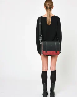 Maison Faret Sacs|Sac en Cuir & Toile enduite Moulleau rouge/noir - 22x30x9 cm