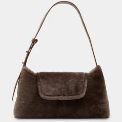 Elleme Sacs|Sac enveloppe en Cuir & Peau Shearli marron foncé 16x28x6 cm