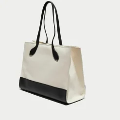 Bally Sacs|Sac fourre-tout en Coton & Cuir naturel/noir - 40x29.5x15 cm