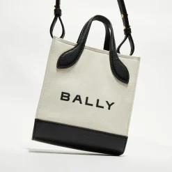 Bally Sacs|Sac fourre-tout en Coton & Cuir naturel/noir - 17x20x 9 cm