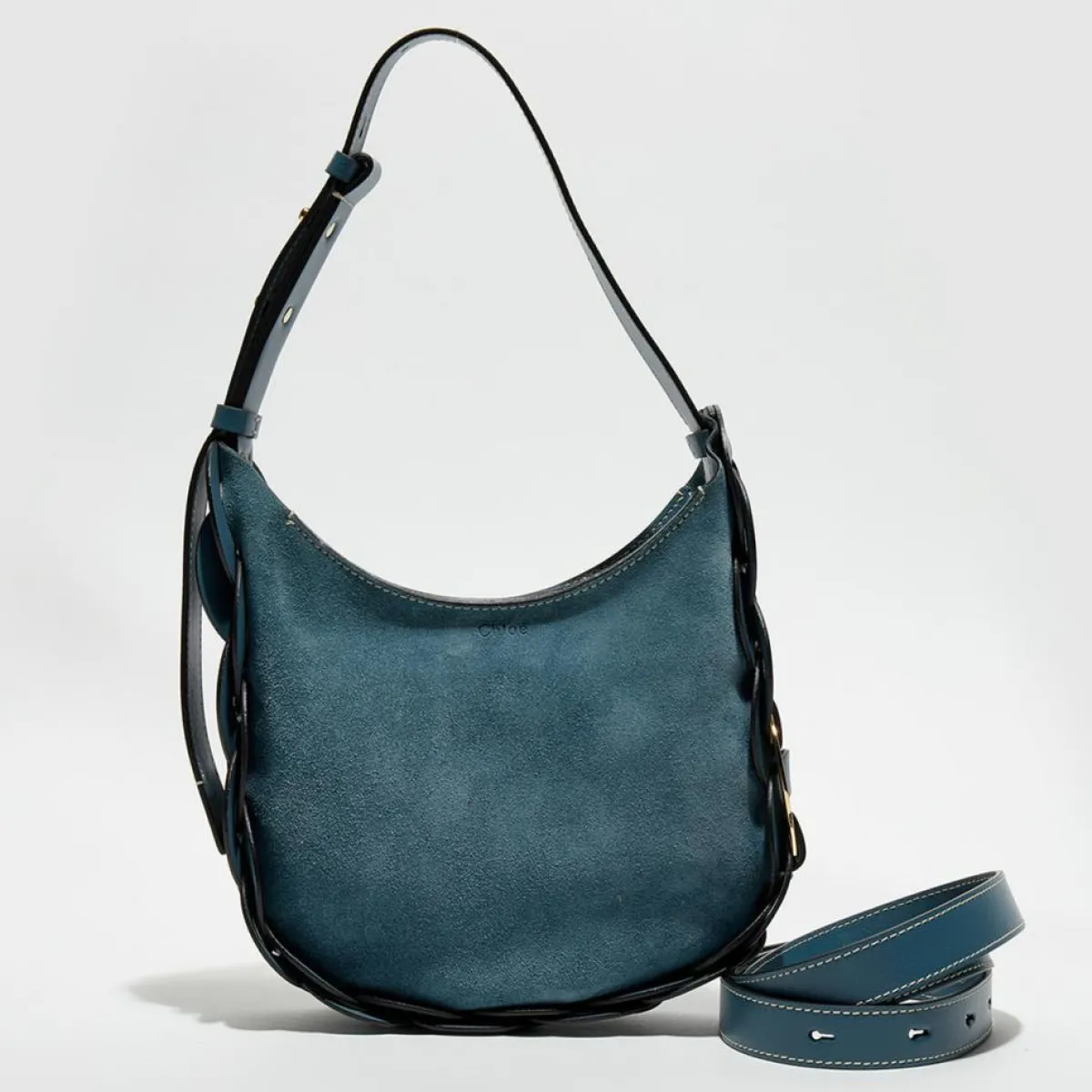 Chloé Sacs|Sac porté épaule en Velours de Cuir Darryl bleu - 25x20x9 cm