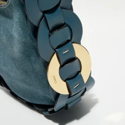 Chloé Sacs|Sac porté épaule en Velours de Cuir Darryl bleu - 25x20x9 cm