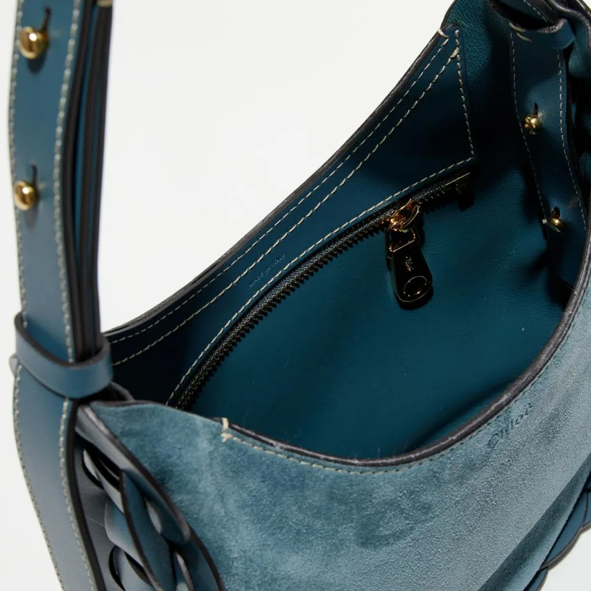 Chloé Sacs|Sac porté épaule en Velours de Cuir Darryl bleu - 25x20x9 cm