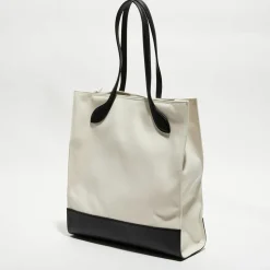Bally Sacs|Sac shopping avec logo en Coton & Cuir naturel/noir - 35x40x12 cm