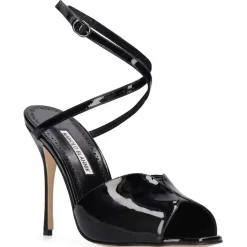 Manolo Blahnik Sandales À Talons|Sandales en Cuir verni Hourani noires - Talon 10.5 cm
