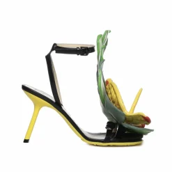 Loewe Sandales Plates|Sandales Petal Monstera en cuir noires