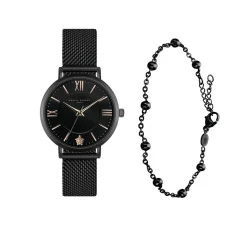Amelia Parker Montres|Set Montre Femme & Bracelet Petite Noir en Acier noir