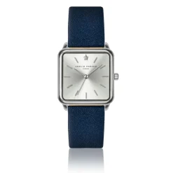 Amelia Parker Montres|Set Montre Femme 2 Bracelets Plaza en Acier & Cuir argenté/bleu foncé