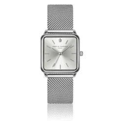 Amelia Parker Montres|Set Montre Femme 2 Bracelets Plaza en Acier & Cuir argenté/bleu foncé