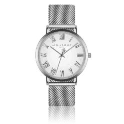 Amelia Parker Montres|Set Montre Femme 2 Bracelets Grand Blanc en Acier & Cuir argenté/rose