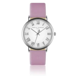 Amelia Parker Montres|Set Montre Femme 2 Bracelets Grand Blanc en Acier & Cuir argenté/rose