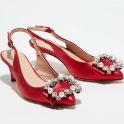 Cosmoparis Escarpins|Slingbacks en Cuir métallisé Milia rouges - Talon 6 cm