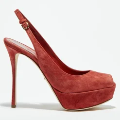 Sergio Rossi Escarpins|Slingbacks en Velours de Cuir Vit open-toe goyave Talon 12 cm