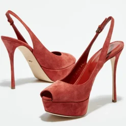 Sergio Rossi Escarpins|Slingbacks en Velours de Cuir Vit open-toe goyave Talon 12 cm