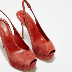 Sergio Rossi Escarpins|Slingbacks en Velours de Cuir Vit open-toe goyave Talon 12 cm