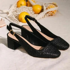 Cosmoparis Sandales À Talons|Slingbacks Zela vegan noires - Talon 6 cm