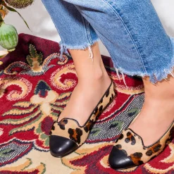 Cosmoparis Mocassins|Slippers en Cuir façon Poulain Alinia léopard noir/beige