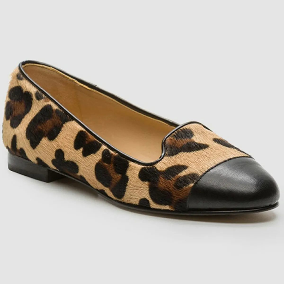 Cosmoparis Mocassins|Slippers en Cuir façon Poulain Alinia léopard noir/beige